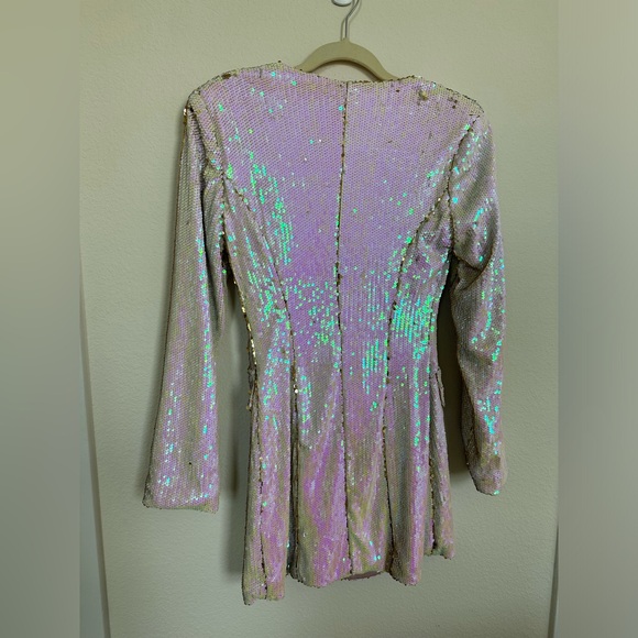 Nasty Gal | Premium Plunge Sequin Mini Dress | White | US 4 - Picture 4 of 7